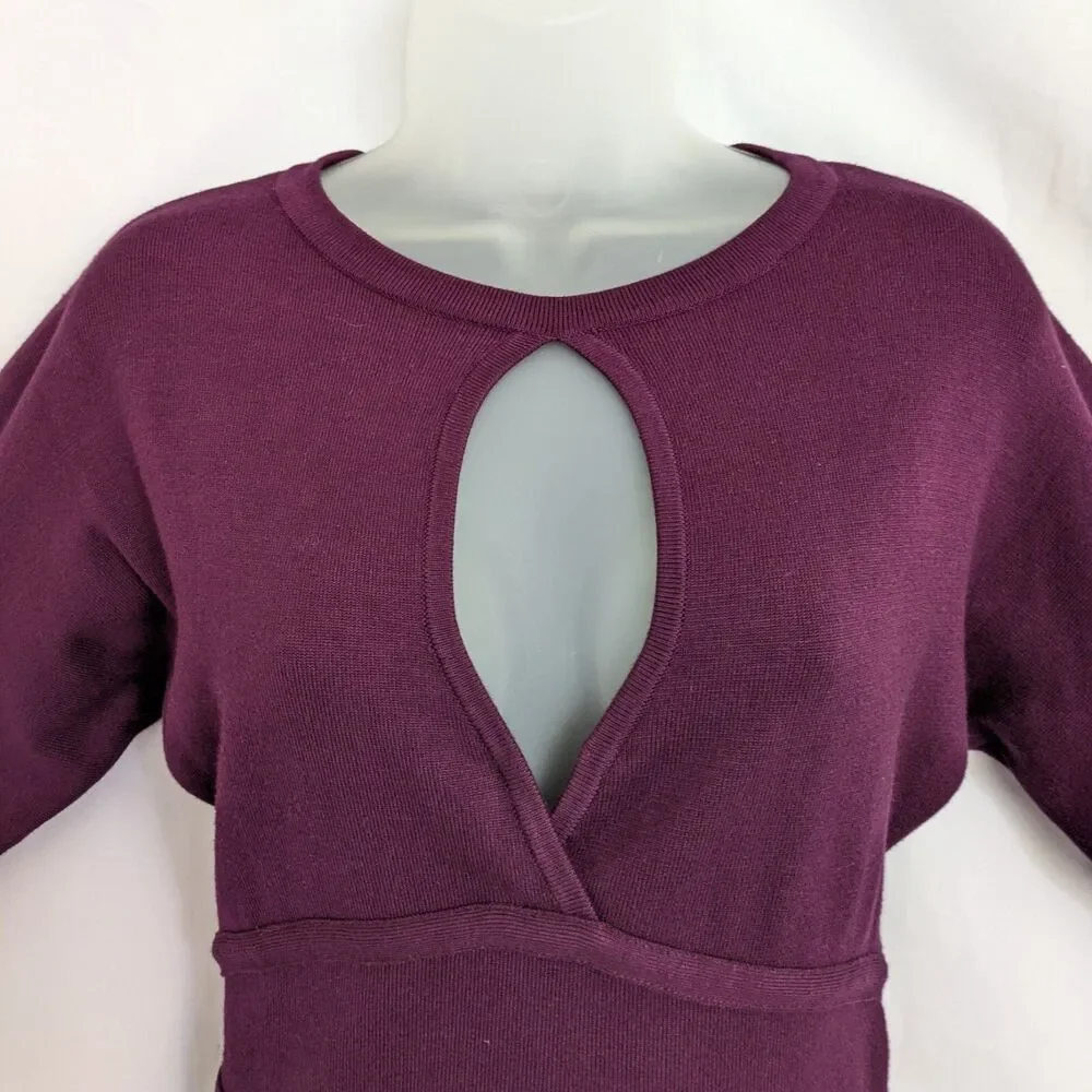 BEBE Purple Plum Knit Dress Size S Keyhole Cutout Bodycon Short Sleeves - Picture 3 of 16
